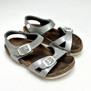 Birkenstock Youth Rio Kids Sandals Metalic Silver Girls EU 26 US 9.5 Buckle Cork